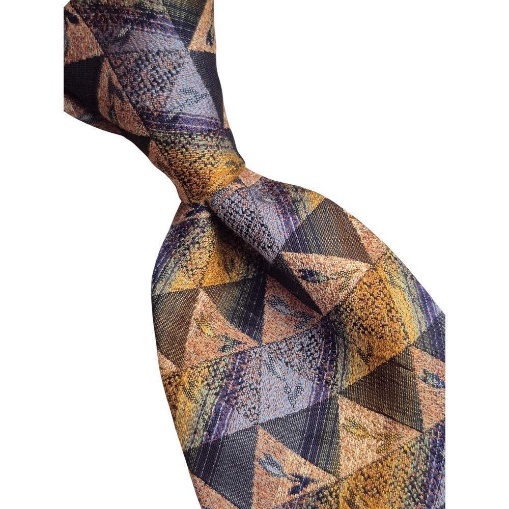 Tino Cosma for Tom James Mens Silk Tie Geometric Triangle Gold Blue Grey Italy